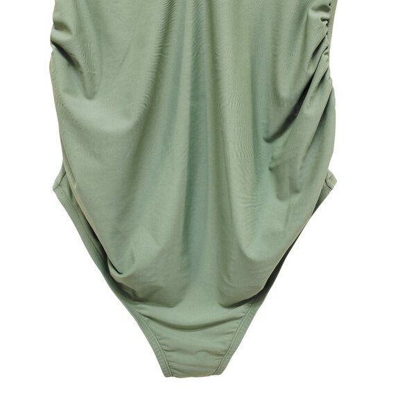 Olive Green One-Piece Swimsuit Adjustable Straps Ruched Design  Size M Womens - Picture 6 of 6
